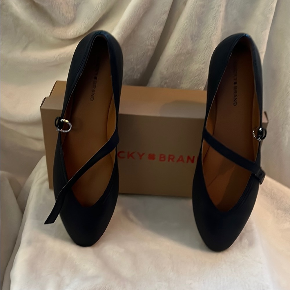 Lucky Brand Black Flats with Gold Buckle Detail